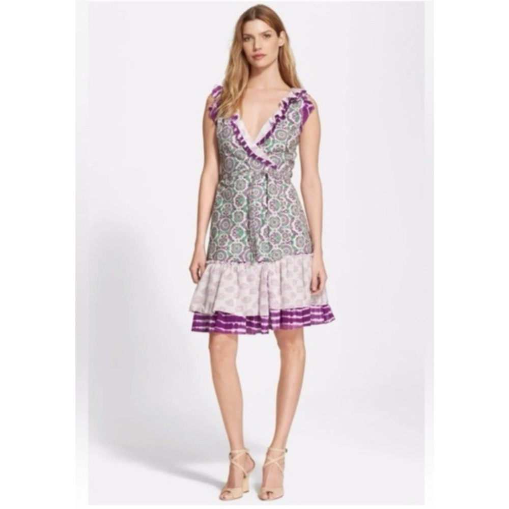 DVF Dress 6 Womens Judette Wrap Floral Knee Ruffles Boho Vneck Diane Von Furs